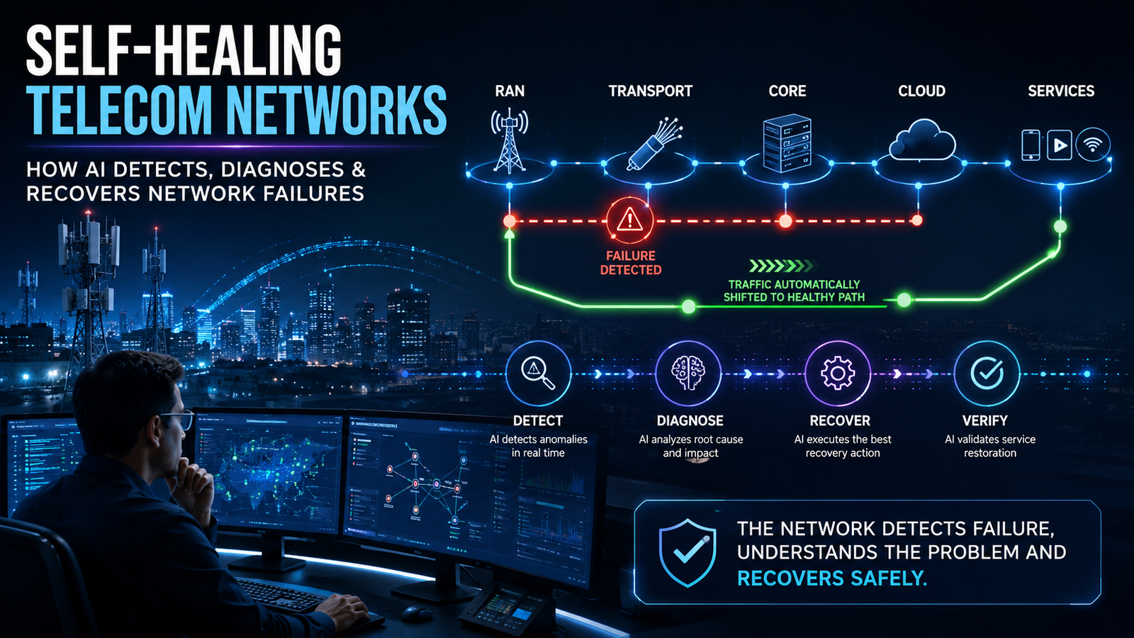 Self-Healing Telecom Networks: How AI Detects, Diagnoses and Recovers Network Failures